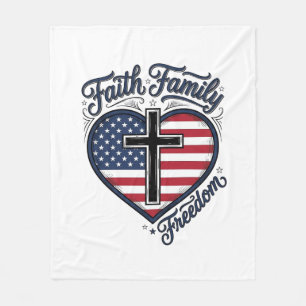 Faith Family Freedom Patriotic Cross Heart Shirt D Fleece Blanket