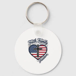 Faith Family Freedom Patriotic Cross Heart Shirt D Key Ring