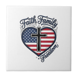 Faith Family Freedom Patriotic Cross Heart Shirt D Tile