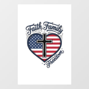 Faith Family Freedom Patriotic Cross Heart Shirt D Window Cling