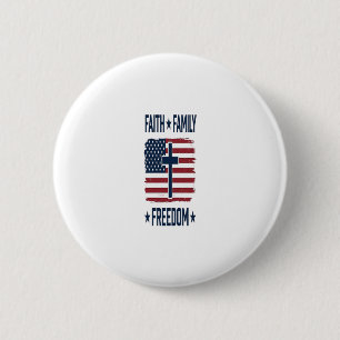 Faith Family Freedom Patriotic Cross USA Flag Vect 6 Cm Round Badge