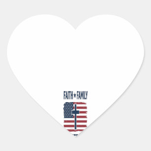 Faith Family Freedom Patriotic Cross USA Flag Vect Heart Sticker