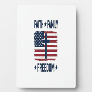 Faith Family Freedom Patriotic Cross USA Flag Vect Plaque