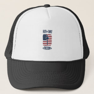 Faith Family Freedom Patriotic Cross USA Flag Vect Trucker Hat