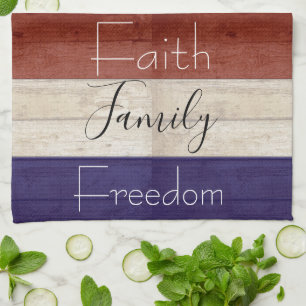 Faith family freedom patriotic wood  tea towel