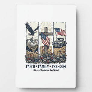 Faith Family Freedom Vintage Patriotic Eagle Plaque