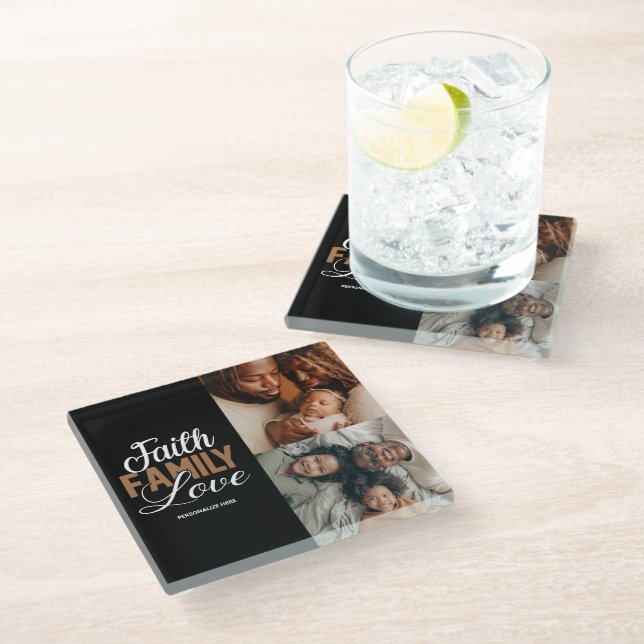 Faith Family Love Personalised Drink Coaster (Angled)