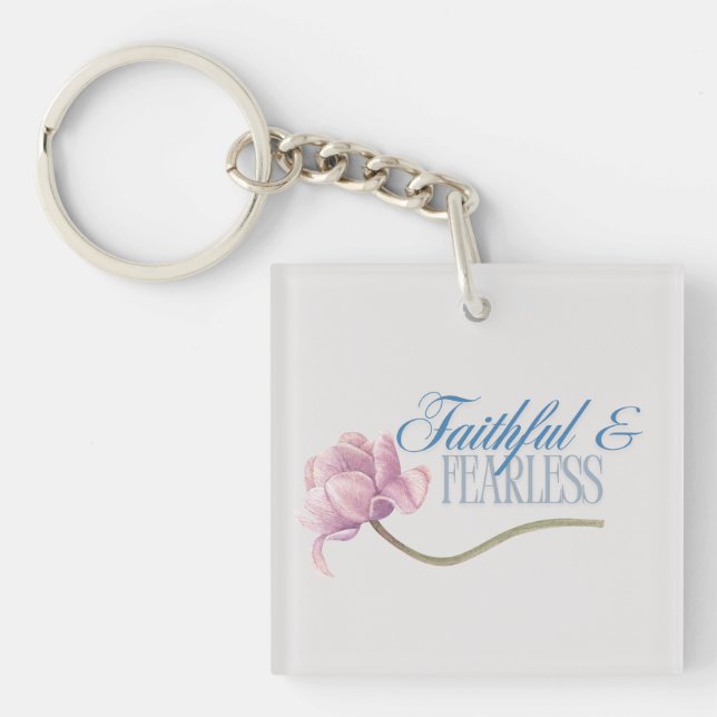 Faith & Fearless Typography Design Throw Pillow Key Ring (Front)