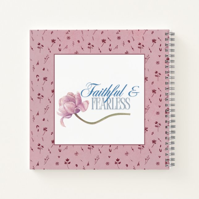 Faith & Fearless Typography Design Throw Pillow Notebook (Back)