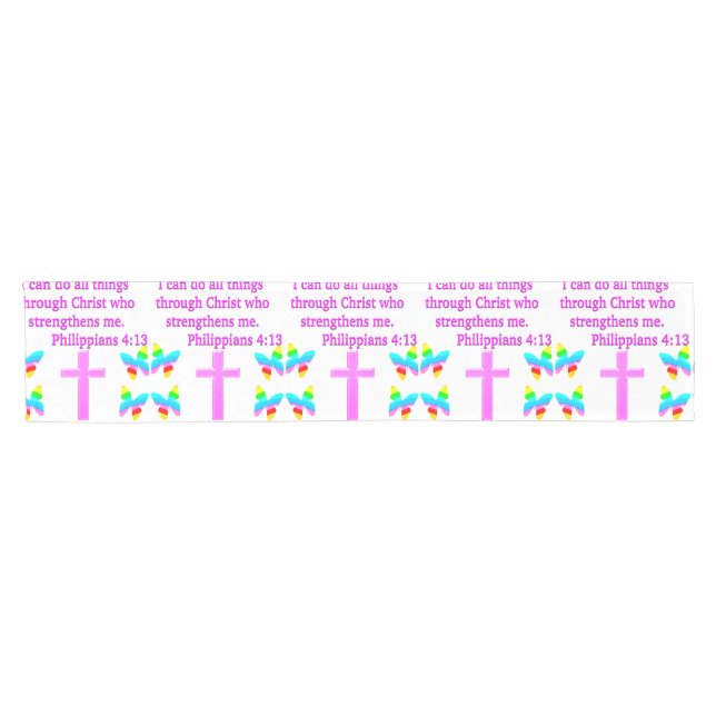 FAITH FILLED PHILIPPIANS 4:13 DESIGN SHORT TABLE RUNNER (Horizontal)