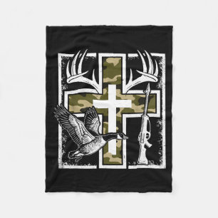 Faith Fishing Hunting Camo Cross Duck Deer Christi Fleece Blanket