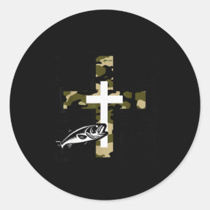 Faith Fishing Hunting Camo Cross With Hook B Chris Classic Round Sticker