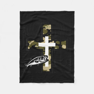 Faith Fishing Hunting Camo Cross With Hook B Chris Fleece Blanket