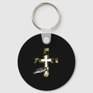 Faith Fishing Hunting Camo Cross With Hook B Chris Key Ring