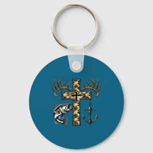 Faith Fishing Hunting Camo Cross With Hook B Chris Key Ring