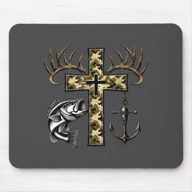 Faith Fishing Hunting Camo Cross With Hook B Chris Mouse Mat (Front)