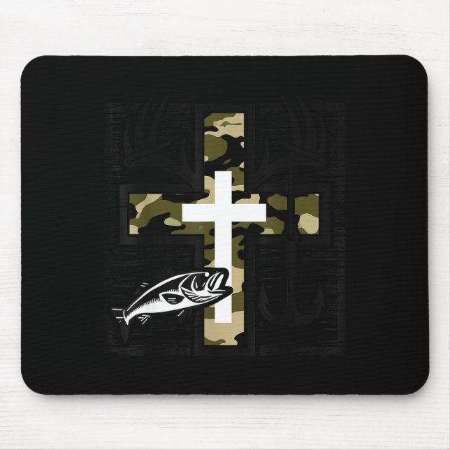 Faith Fishing Hunting Camo Cross With Hook B Chris Mouse Mat (Front)