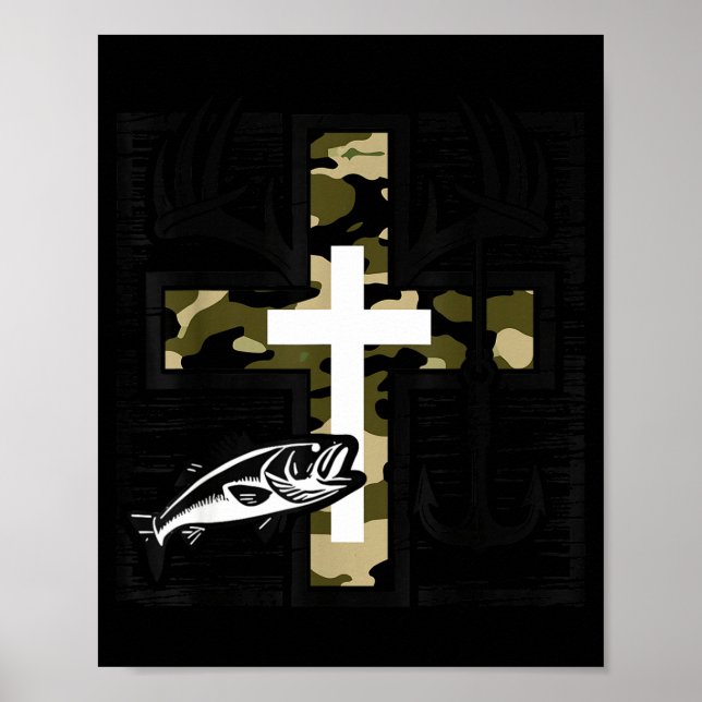 Faith Fishing Hunting Camo Cross With Hook B Chris Poster (Front)