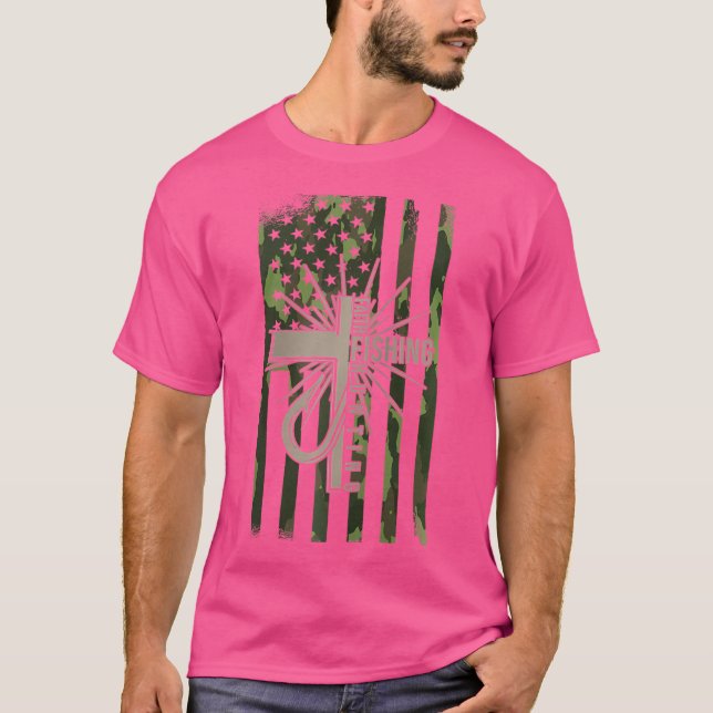 Faith Fishing Hunting Christian Cross Hunter Ameri T-Shirt (Front)