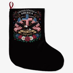 Faith Freedom 250 Years 1776 2026 Independence USA Large Christmas Stocking