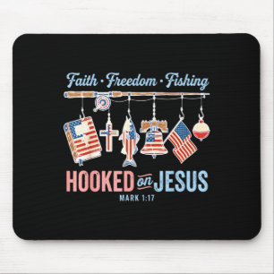 Faith freedom fishing hooked on jesus flag mouse mat