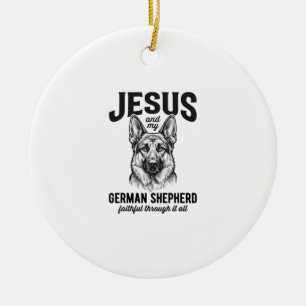 Faith German Shepherd Shirt for Christian Dog Love Ceramic Tree Decoration