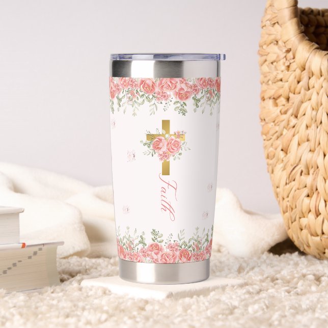 Faith Gift Floral Cross Insulated Tumbler (Living Room)
