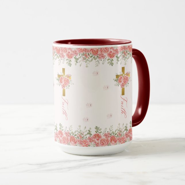 Faith Gift Floral Cross Mug (Front Right)