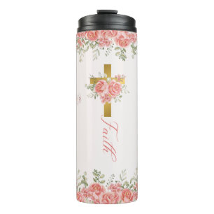 Faith Gift Floral Cross Thermal Tumbler