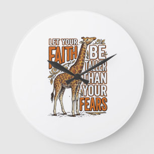 Faith Giraffe Vintage Inspirational Shirt Design_1 Large Clock