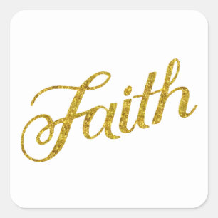 Faith Gold Faux Glitter Metallic Inspirational Square Sticker