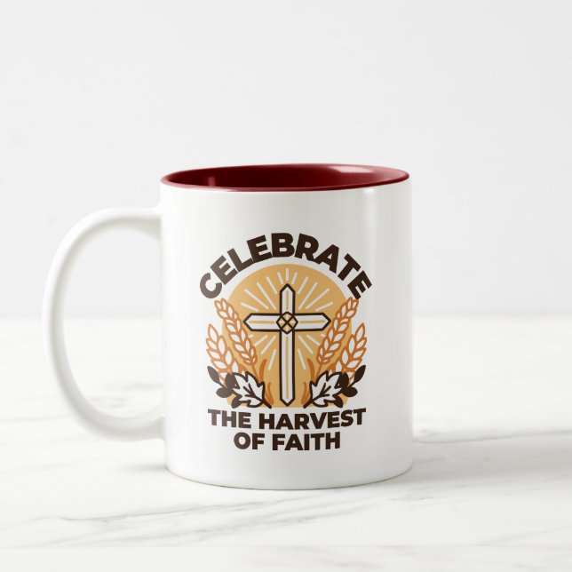 Faith Harvest Celebration – Inspirational Art Two-Tone Coffee Mug (Left)
