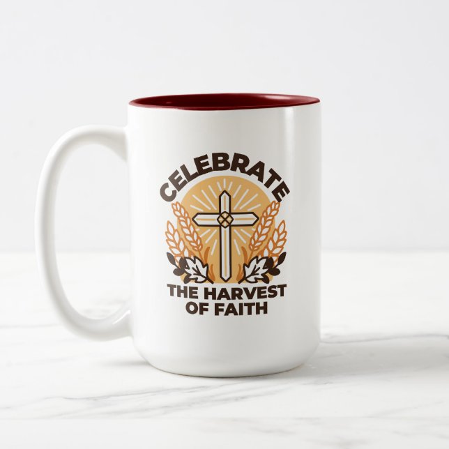 Faith Harvest Celebration – Inspirational Art Two-Tone Coffee Mug (Left)