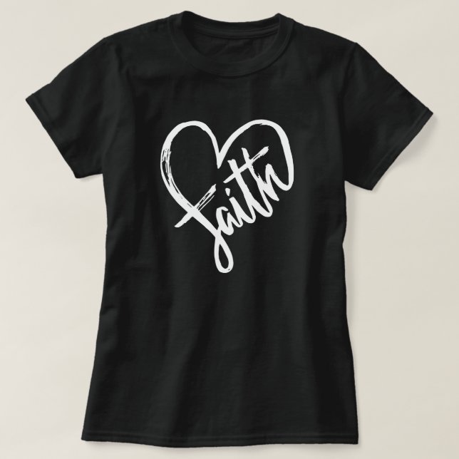 Faith Heart Christian Black and White T-Shirt (Design Front)
