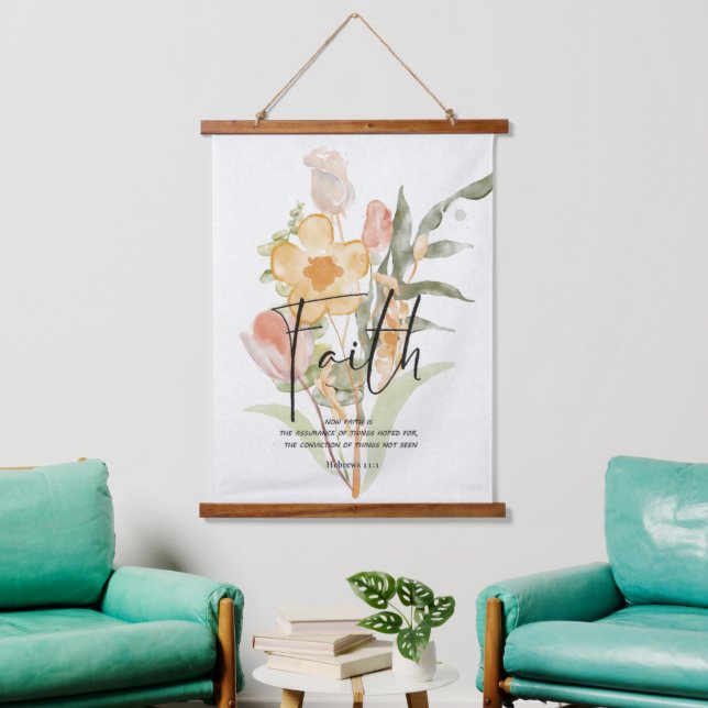 Faith- Hebrews 11:1 Orange floral   Hanging Tapestry (Living Room)