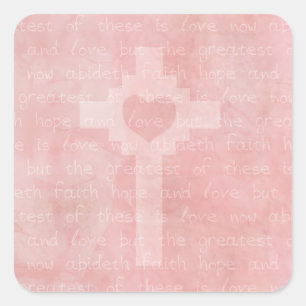 Faith Hope and Love Pink Christian Square Sticker