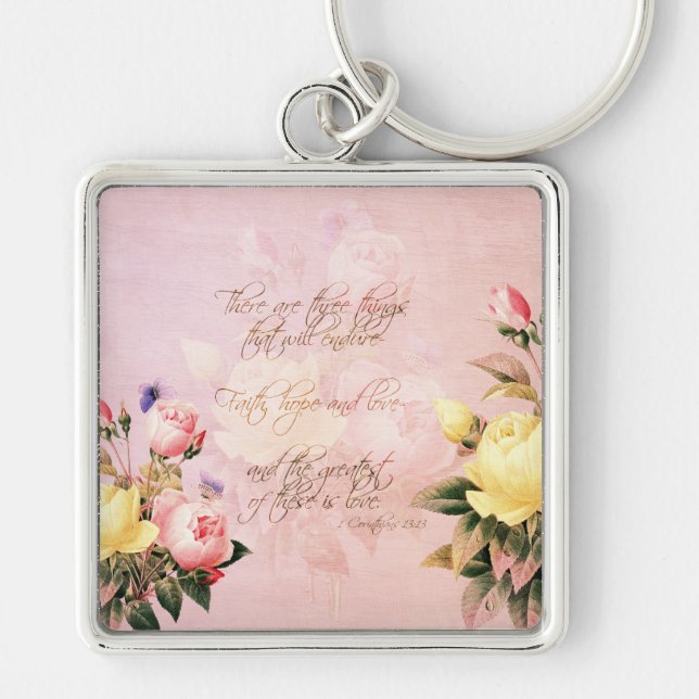 Faith Hope and Love Roses Key Ring (Front)