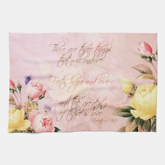 Faith Hope and Love Roses Tea Towel (Horizontal)