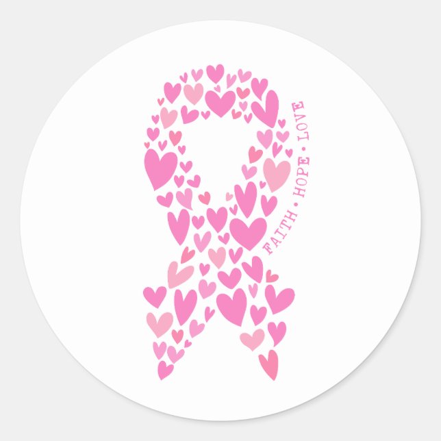 Faith Hope Breast Cancer Pink Ribbon Awareness Classic Round Sticker (Front)
