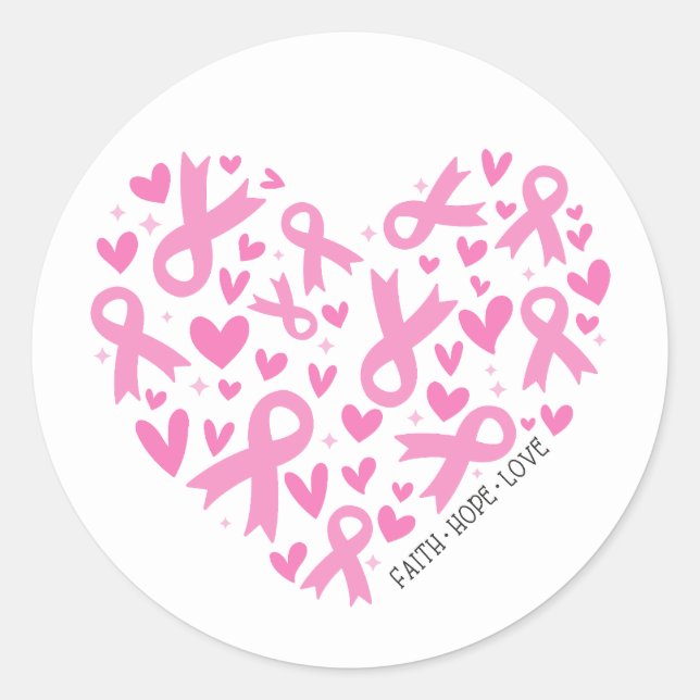 Faith Hope Breast Cancer Pink Ribbon Awareness Classic Round Sticker (Front)