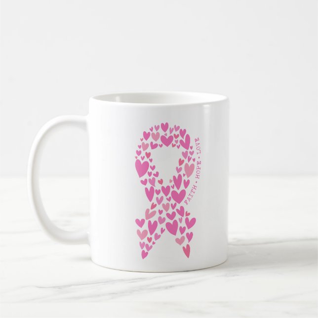 Faith Hope Breast Cancer Pink Ribbon Awareness Coffee Mug (Left)
