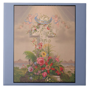 Faith Hope Charity And Flowers Tile