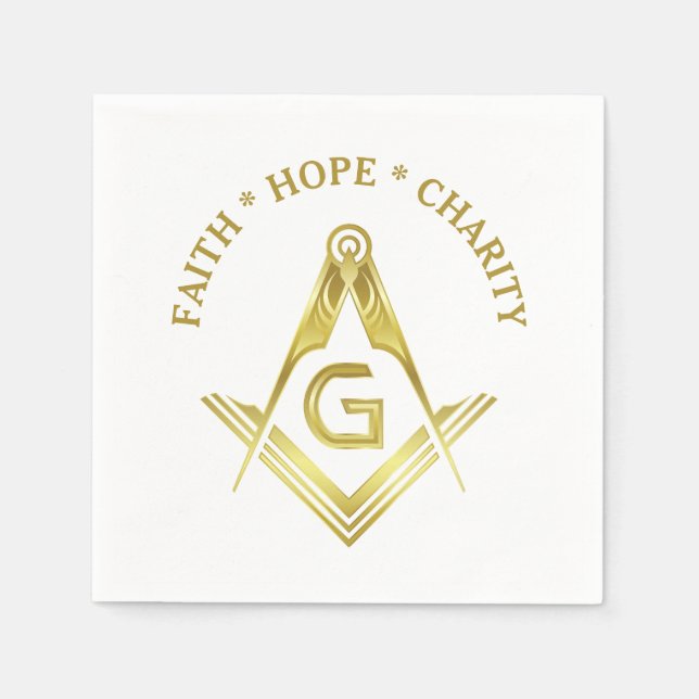 Faith Hope Charity Masonic Napkins Gold Freemason (Front)