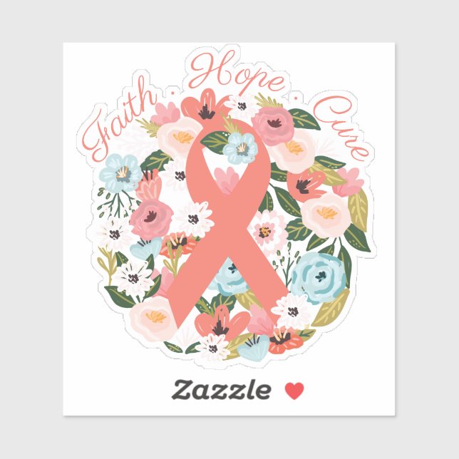 Faith Hope Cure Breast Cancer Ribbon & Florals (Sheet)