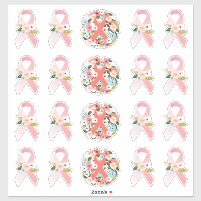 Faith Hope Cure Breast Cancer Ribbon & Florals (Sheet)