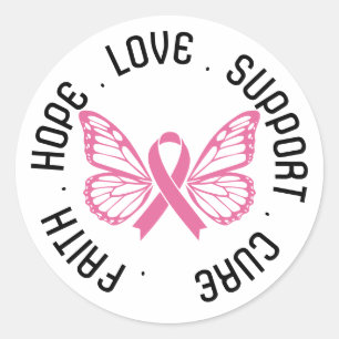 Faith Hope Cure Breast Cancer Ribbon With Wings Classic Round Sticker