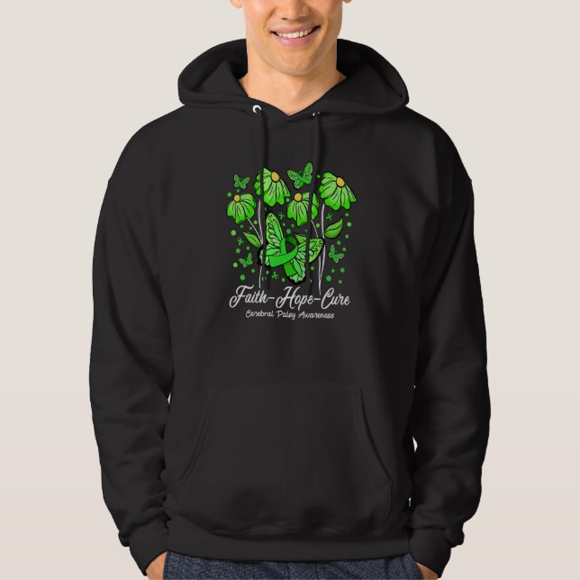 Faith Hope Cure Flower Butterfly Cerebral Palsy Aw Hoodie (Front)