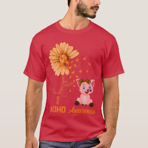 Faith Hope Cure Pig With Daisy Flower ADHD Awarene T-Shirt
