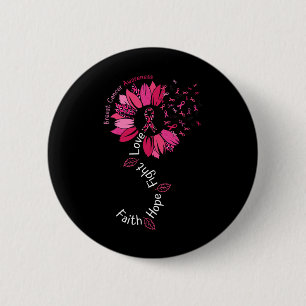 Faith Hope Fight Love Breast Cancer Awareness Pink 6 Cm Round Badge