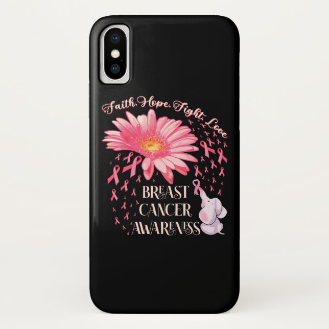 Faith Hope Fight Love Elephant Breast Cancer Case-Mate iPhone Case (Back)